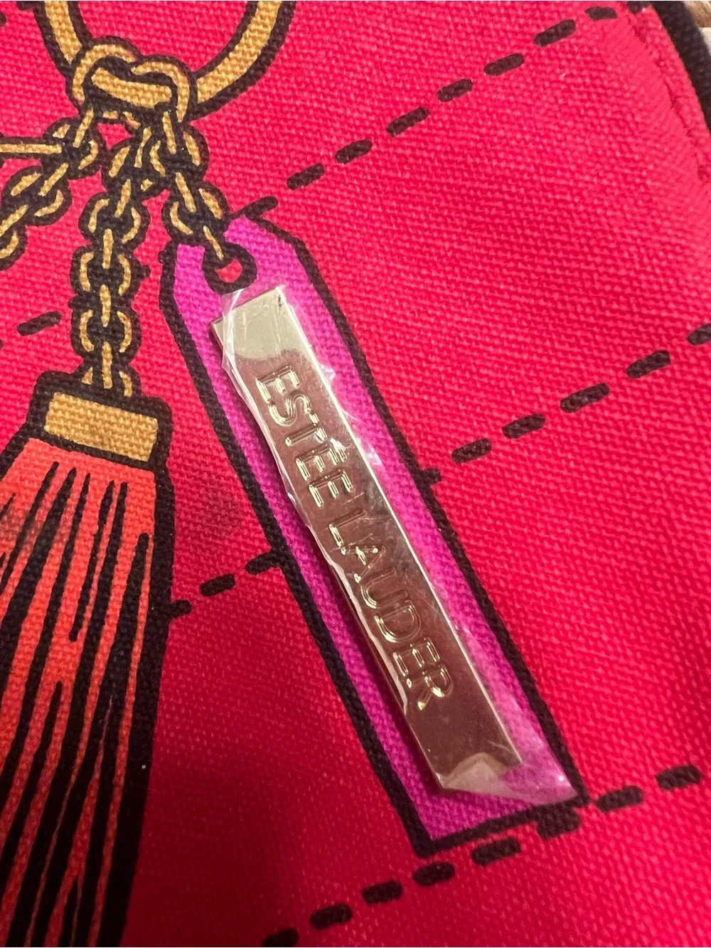 Vintage Estee Lauder Pink and Gold Tassel Cosmetic Pouch